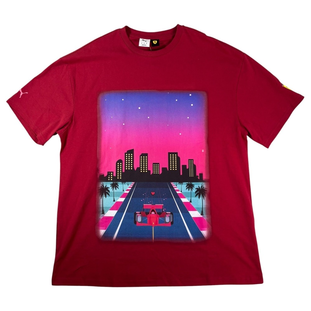 Puma Racing T Shirt Mens XL Red Scuderia Ferrari Miami Graphic Print Relaxed Fit